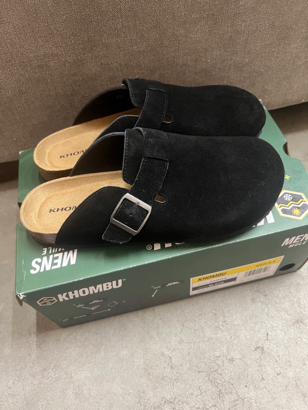 Khombu Black Suede Slip-On Clog with Buckle Accent